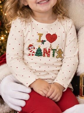 Holiday Time Girls 3T I Love Santa Christmas Long Sleeve Graphic Shirt